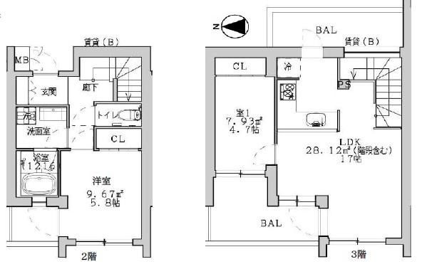 レジデンツァR(2LDK/2階)の間取り写真