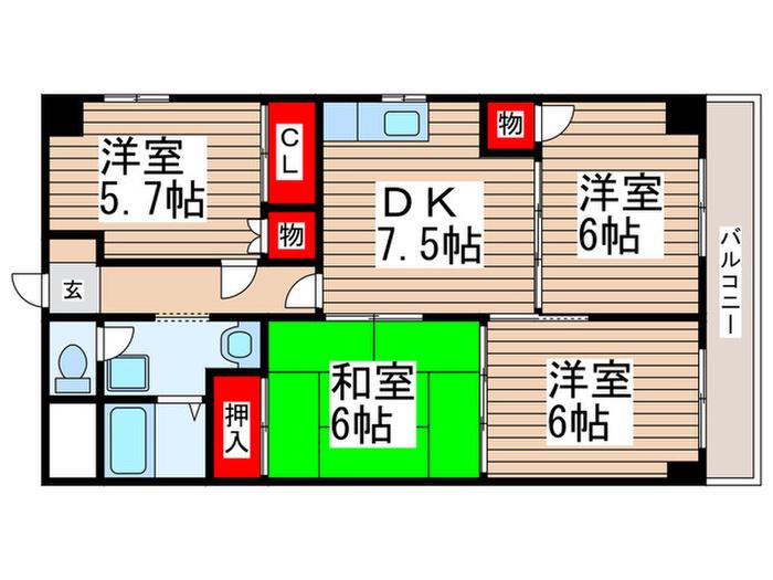 第6千代田マンション(4DK/2階)の間取り写真