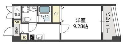 モンサンミッシェル北浜(1K/6階)の間取り写真