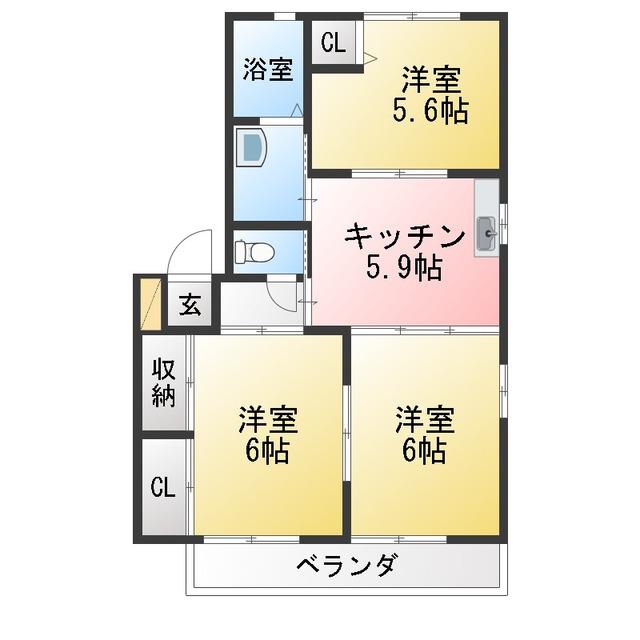 カーサ アコルデC(3K/2階)の間取り写真
