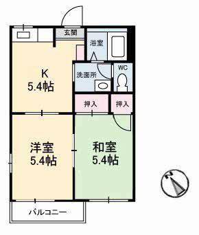 コーポくわだ C(1LDK/2階)の間取り写真