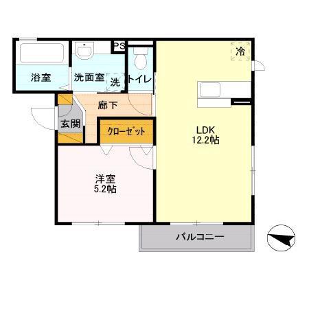 ラ・グラシューズ(1LDK/2階)の間取り写真