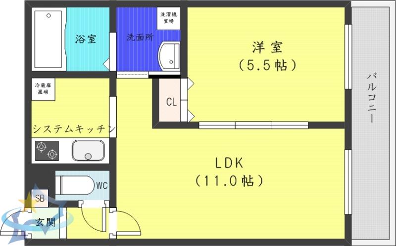 BILLS 桔梗(1LDK/1階)の間取り写真