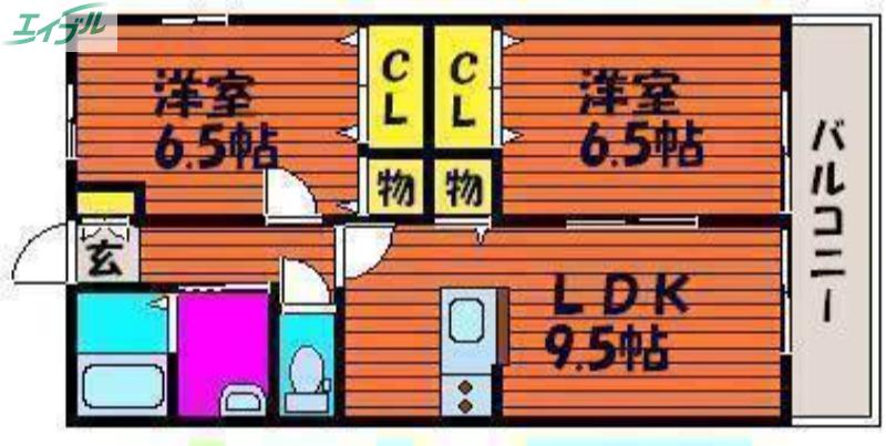 エアフォルクII(2LDK/2階)の間取り写真