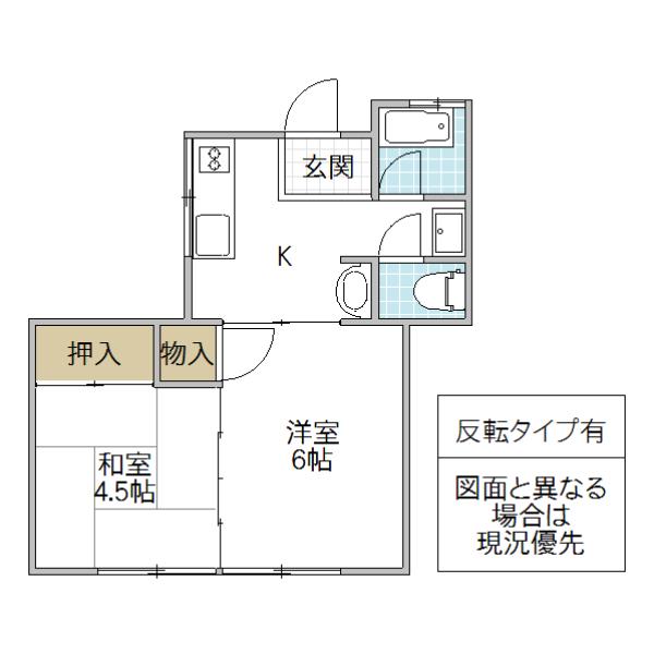 セキネコーポ A棟(2DK/1階)の間取り写真
