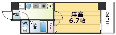 ライジングコート梅田サンライズ(1K/6階)の間取り写真