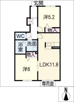 エトワール(2LDK/1階)の間取り写真
