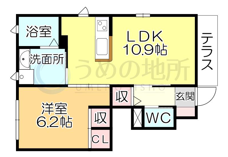 かぐや姫パーク A棟(1LDK/1階)の間取り写真