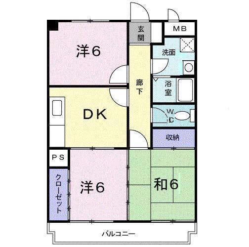 ヴィラプランタンI(3DK/2階)の間取り写真