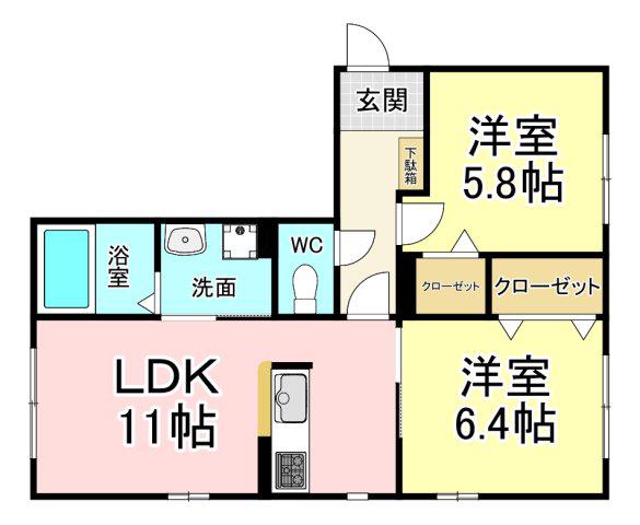 ソシア平尾 C棟(2LDK/1階)の間取り写真