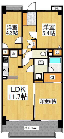 グリーンコーポ鶴川(3LDK/6階)の間取り写真