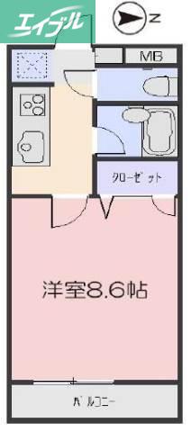 ハイツ八之坪(1K/1階)の間取り写真