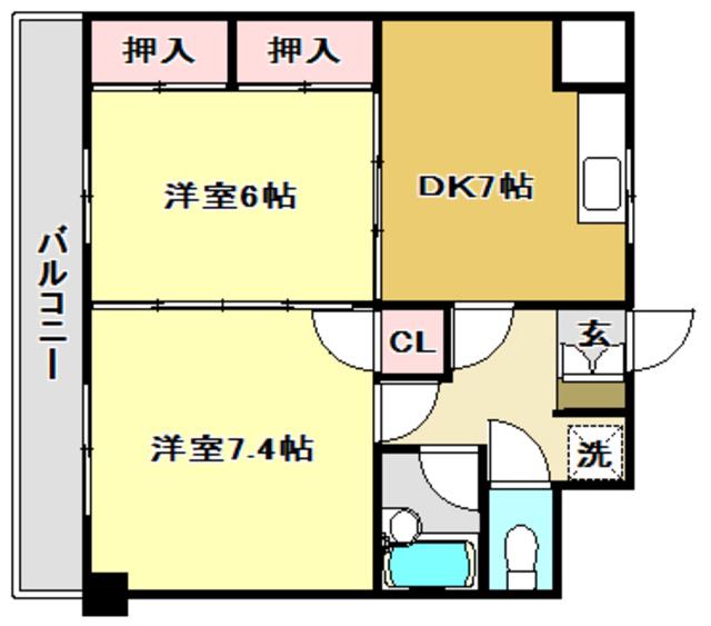ロイヤルレジデンス秦(2DK/6階)の間取り写真