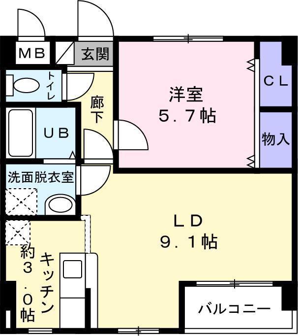 東仙台レジデンス弐番館(1LDK/3階)の間取り写真