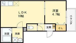 ミ・カーサ吹田豊津(1LDK/1階)の間取り写真