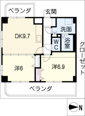 エミュールアサイ(2DK/4階)の間取り写真
