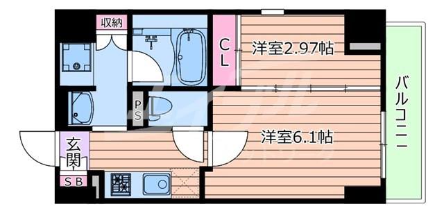 シーズンフラッツ靭本町(2K/2階)の間取り写真