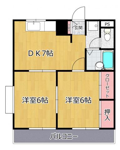 キャムハウスワン(2DK/3階)の間取り写真