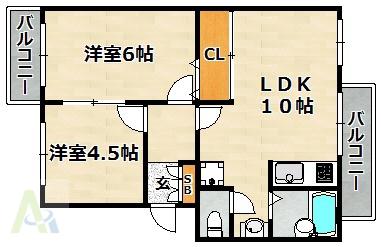 ガーデン北六甲(2LDK/2階)の間取り写真