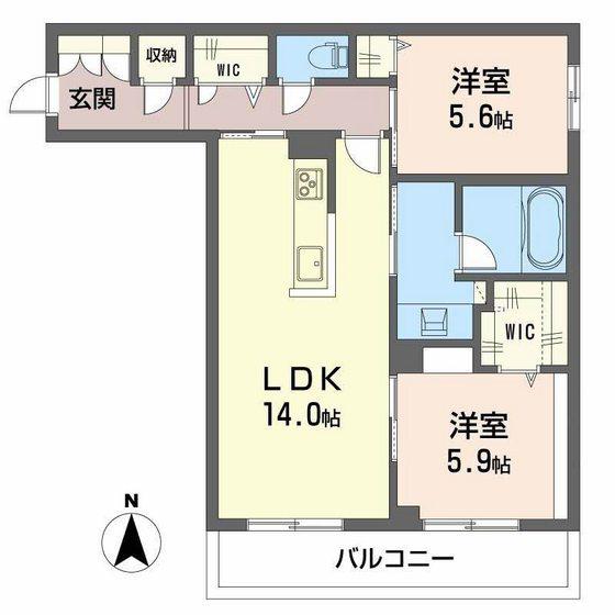 オースピシャス大安寺(2LDK/3階)の間取り写真