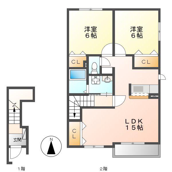 COMFORT 西中島(2LDK/2階)の間取り写真