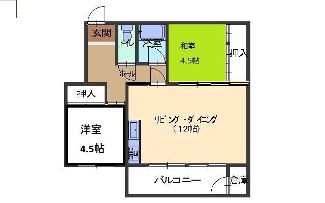 広島電鉄宮島線 井口駅(広島) 徒歩15分 4階建 築57年(2LDK/3階)の間取り写真