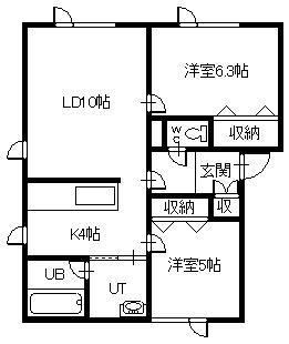 サクラーレB棟(2LDK/1階)の間取り写真