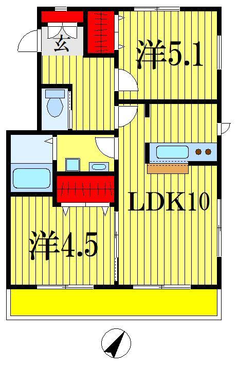テゾーロ壱番館(2LDK/2階)の間取り写真