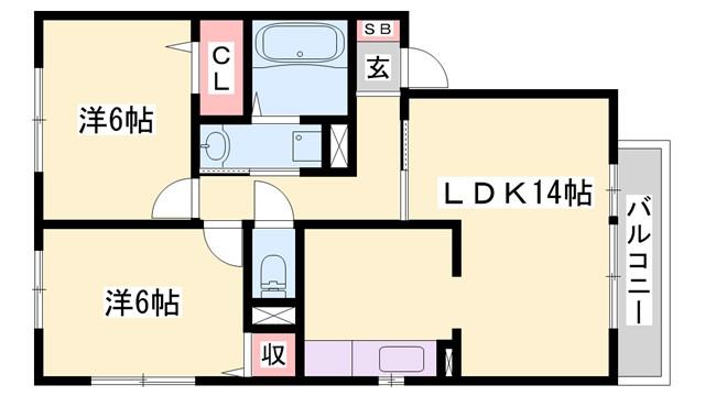 グランピーノ平松 A棟(2LDK/2階)の間取り写真