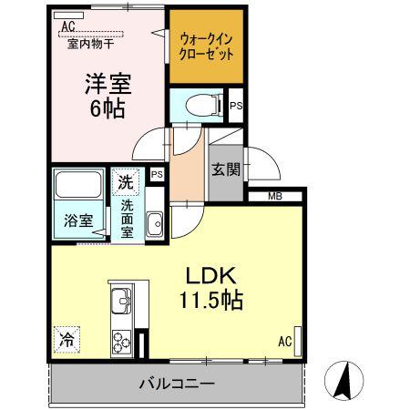 D-ROOM桜町 C棟(1LDK/3階)の間取り写真