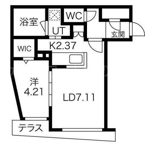 ベラルーチェ水車町(1LDK/1階)の間取り写真