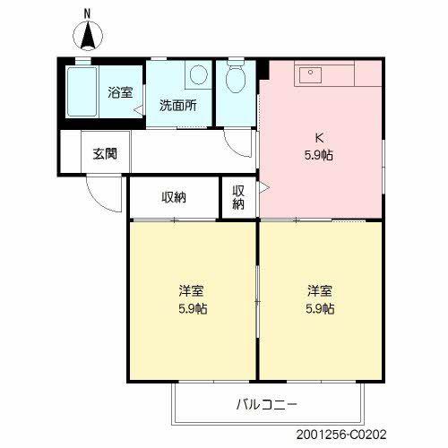 ガーデンホームズ大原 C棟(2K/2階)の間取り写真