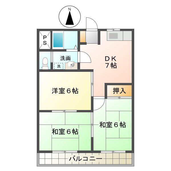 川方マンション(3DK/2階)の間取り写真