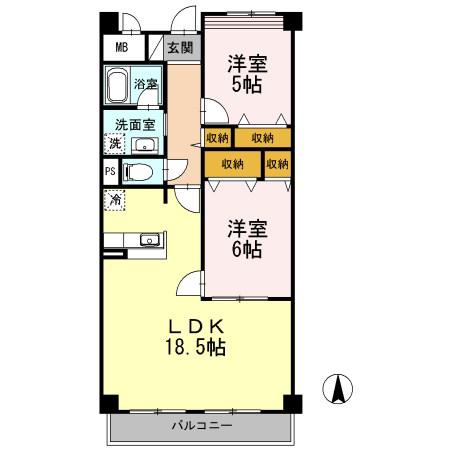 ボナール南武庫之荘(2LDK/1階)の間取り写真