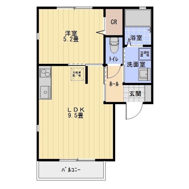 ESPOIR水源 A(1LDK/2階)の間取り写真