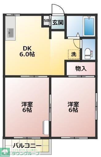 エスポワール足門(2DK/1階)の間取り写真