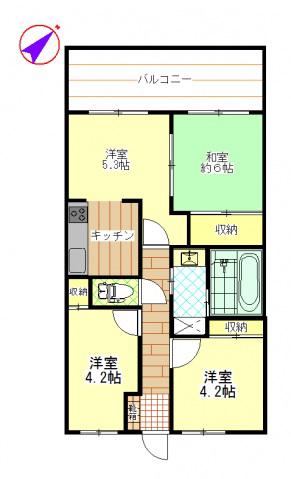 藤和シティコープ高崎(3DK/6階)の間取り写真
