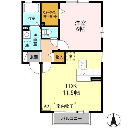 ソレイユB棟(1LDK/1階)の間取り写真