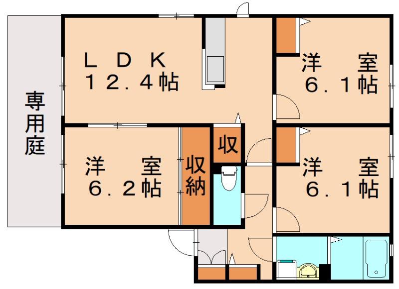 咲ら坂 C棟(3LDK/1階)の間取り写真