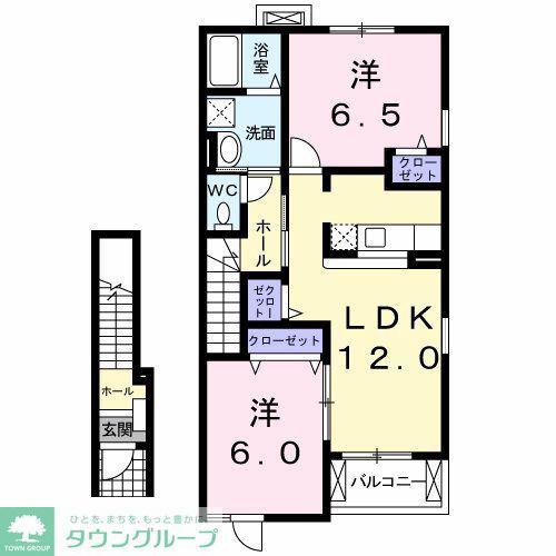 ヘブンリーブルー(2LDK/2階)の間取り写真