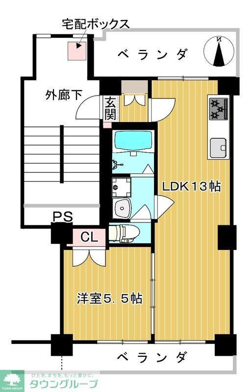 サンステージ府中(1LDK/5階)の間取り写真