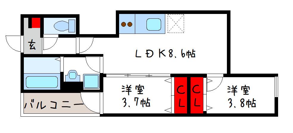 D PORTA DIAMANT(2LDK/1階)の間取り写真
