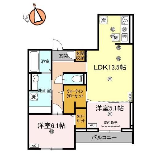 ビルゴ中吉野(2LDK/1階)の間取り写真