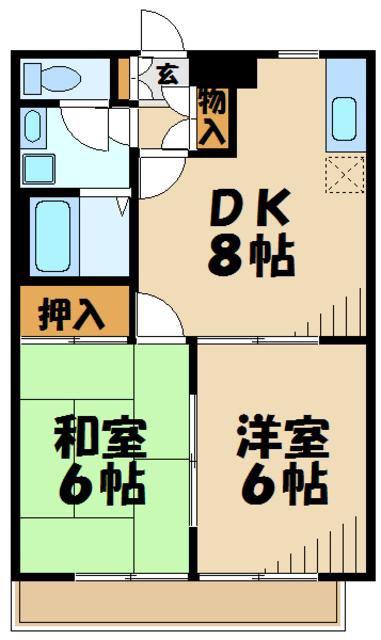 ドミールB(2DK/1階)の間取り写真