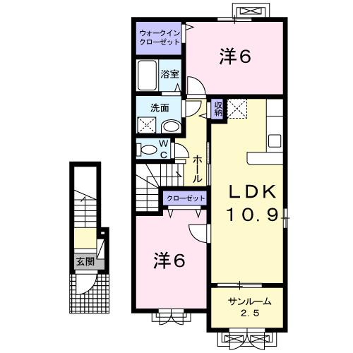サンライズ スクエアI(2LDK/2階)の間取り写真