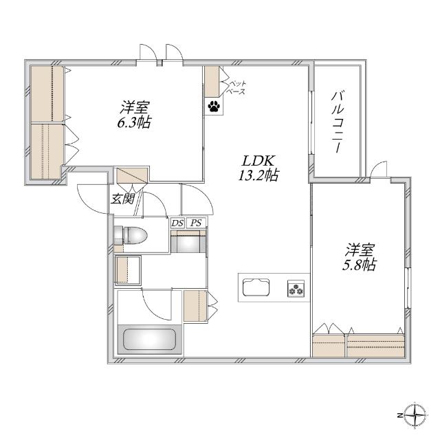 MAISON VERITE 武庫之荘(2LDK/3階)の間取り写真