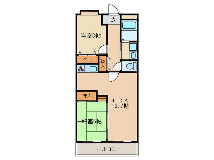 西新南スペーススクエア(2LDK/2階)の間取り写真