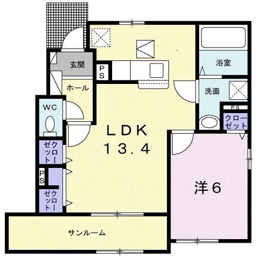 グランアベニュー(1LDK/1階)の間取り写真