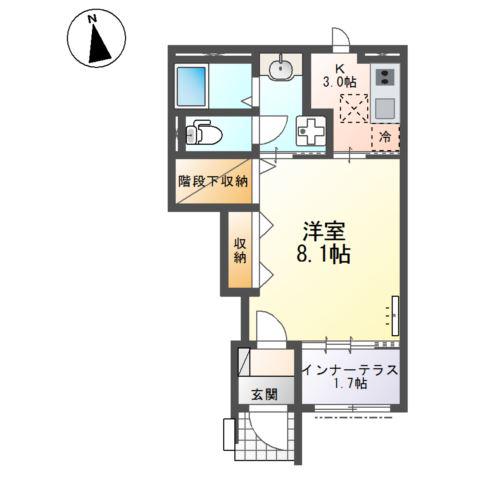 岐阜市黒野 工事(1K/1階)の間取り写真