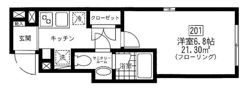 グリーンノア白金(1K/2階)の間取り写真